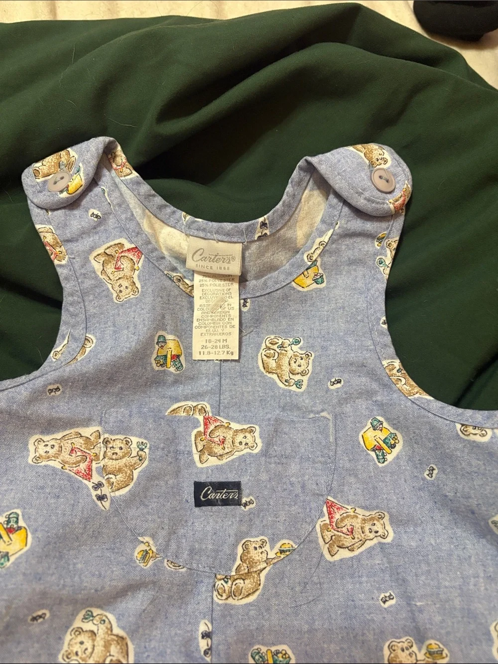 Carter's Light Blue Cotton Romper with Bear Print